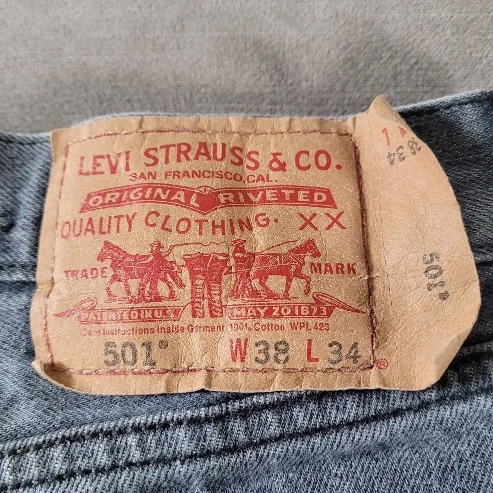 Levi's 501 Faded Black Mens Jeans‎ Grunge Skater Rocker Actual Size 34 x 26